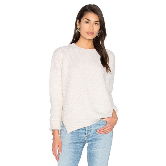 Womens Vince Cream Yak Wool Pull Crew Neck Over Knit Sweater Side Slit Sweater-S - Picture 1 of 7